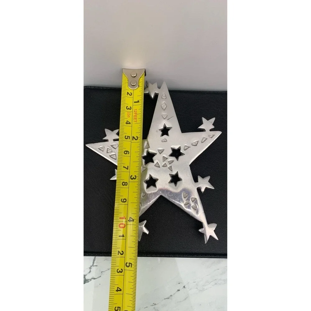 Vintage Handmade Artisan Large Silver Tone Celestial Star Brooch